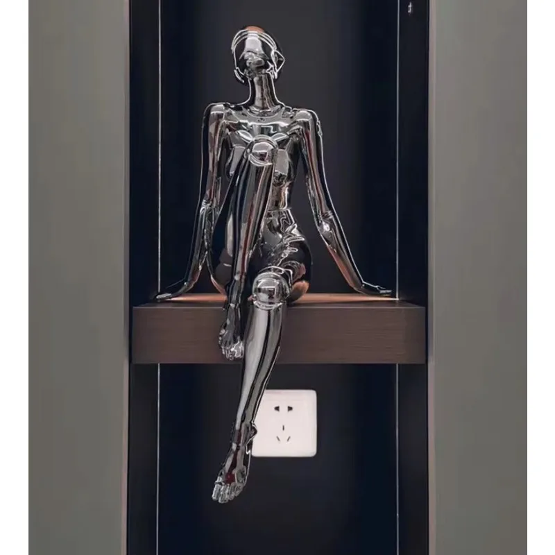 42cm/60cm Sitting Posture Punk Women Girl Goddess Action Figure Electroplating Resin Statue Home Cabinet Desktop Decor Ornament