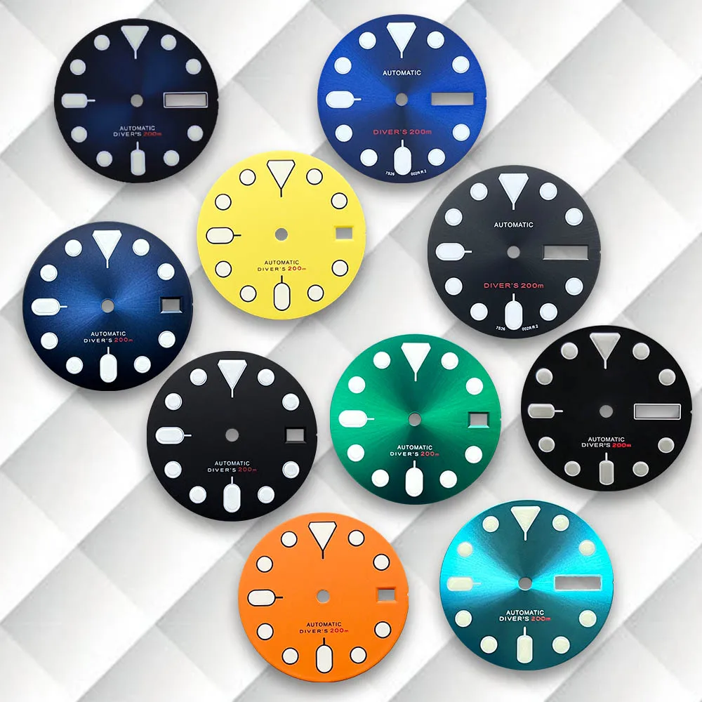 

28.5mm S Logo SKX007 Dial Fit NH36/4R36 Movement Green Luminous Latest styles multicolour Dial Watch Modification Accessories