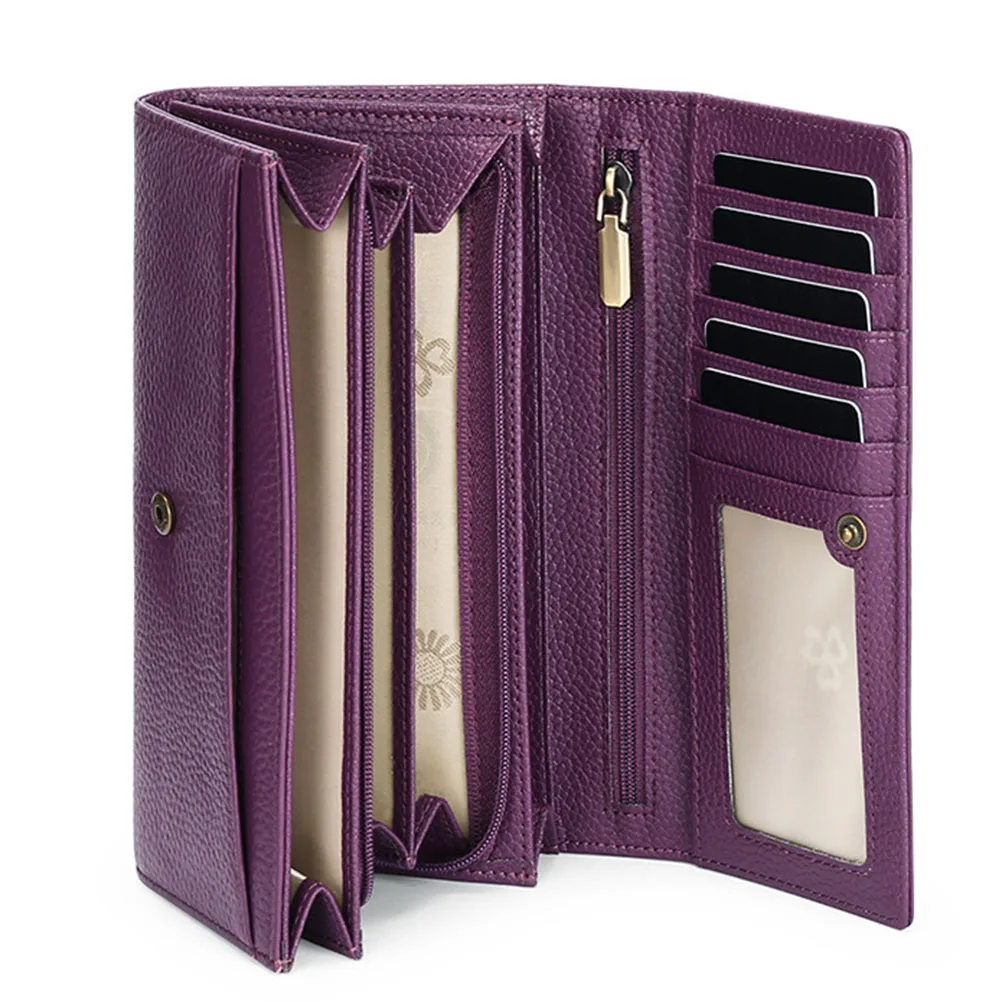 Genuine Leather  Long Women\'s Wallet Multi-card Position Large-capacity Clutch RFID Anti-theft Brush Mobile Phone Bag Clutch