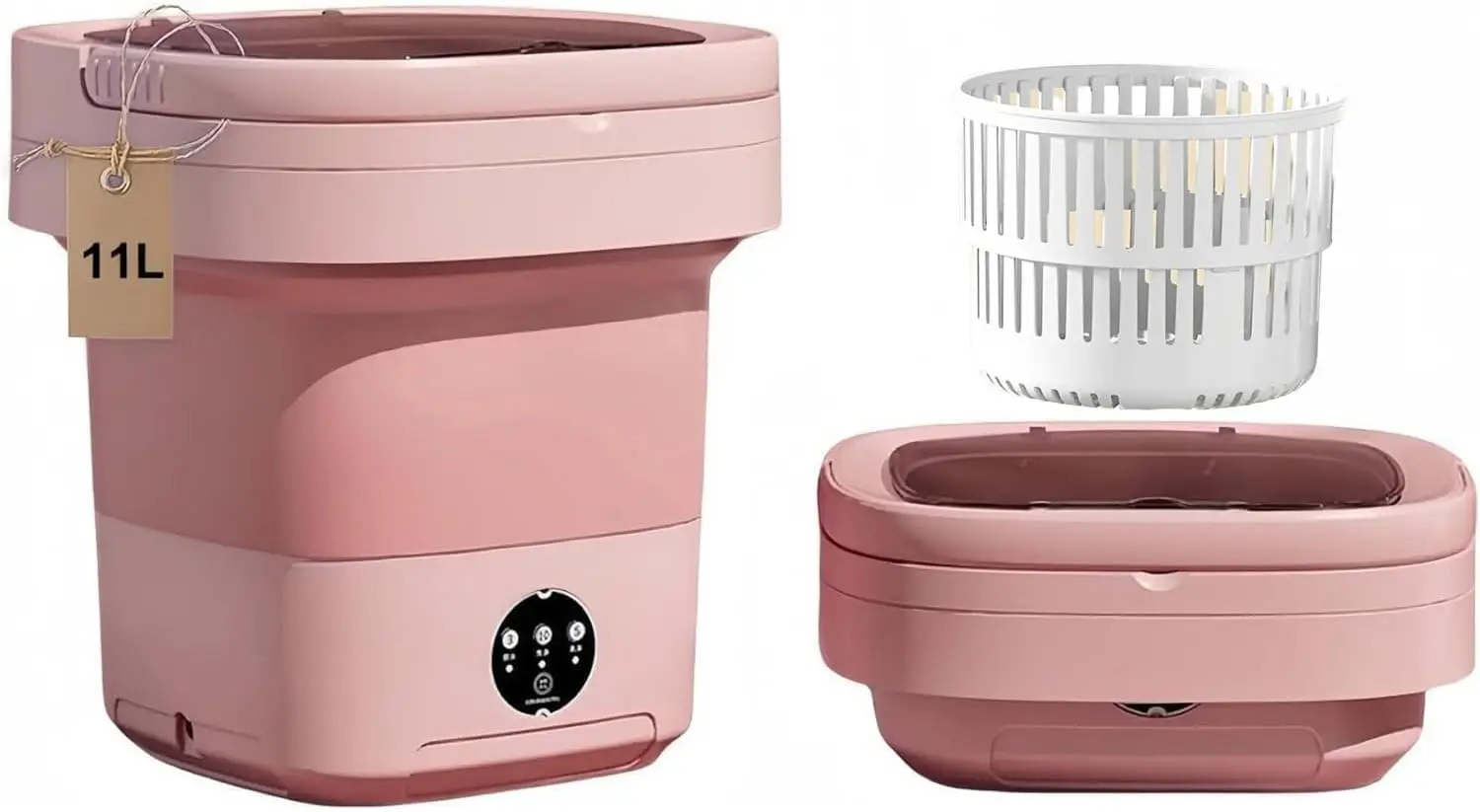 

Portable Mini Washer 11L, Foldable Washing Machine for Underwear & Baby Clothes, Pink