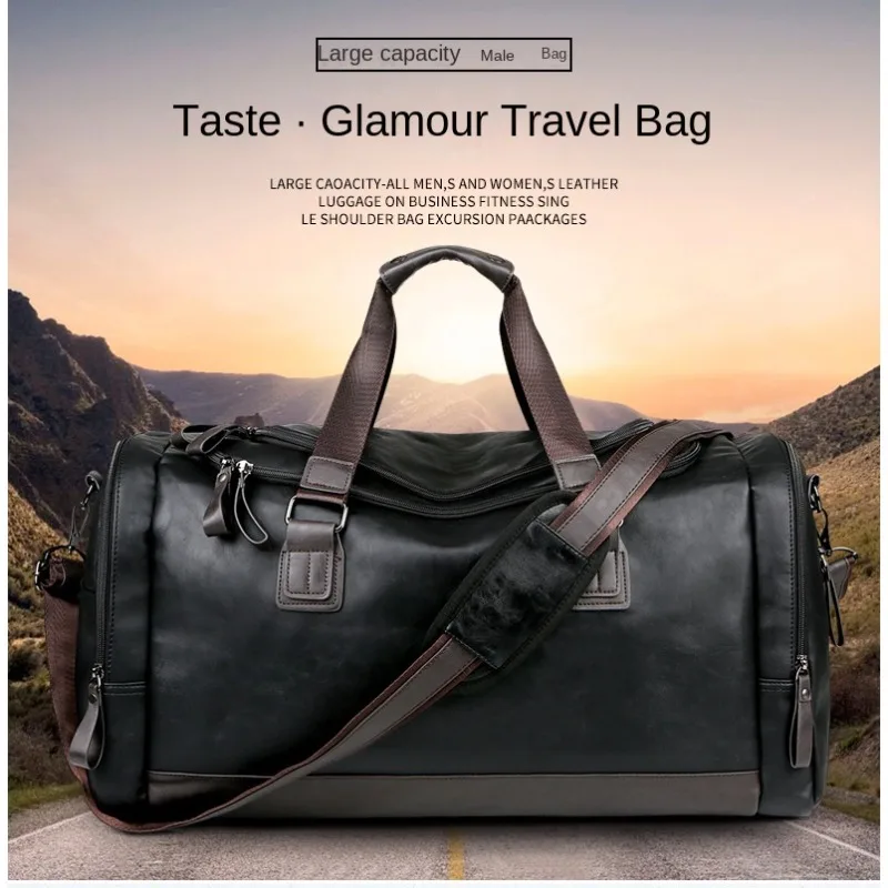 Pu Leather Large Capacity Travel Bag Men's Business Travel Luggage Bag Travel Backpack Korean Handheld Shoulder Increase