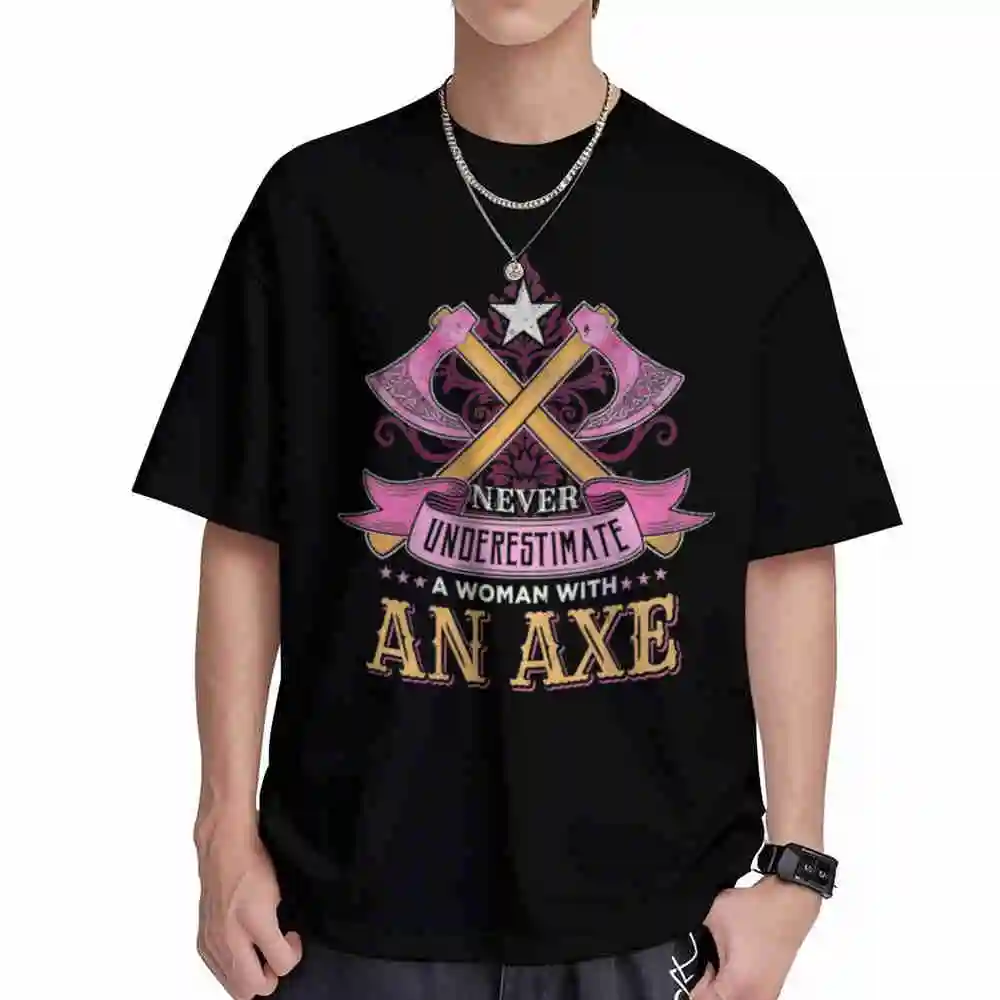 Never Underestimate Axe Woman Throwing Axes Hatchet Thrower Short Sleeve Tee 100% Cotton T-Shirt