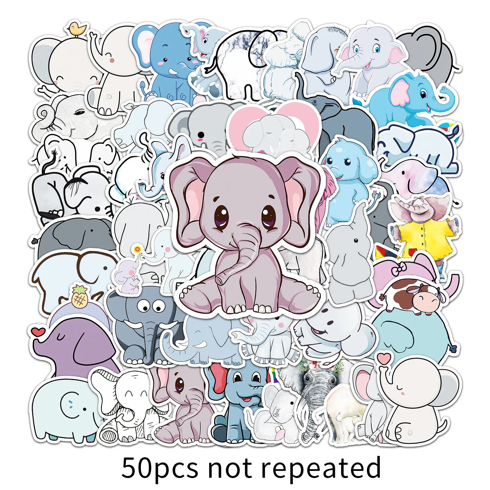 50pcs Elephant Stickers Animal Kids Sticker Waterproof Pink Joker Stickers for Skateboard Suitcase Laptop Kids Decals Toys