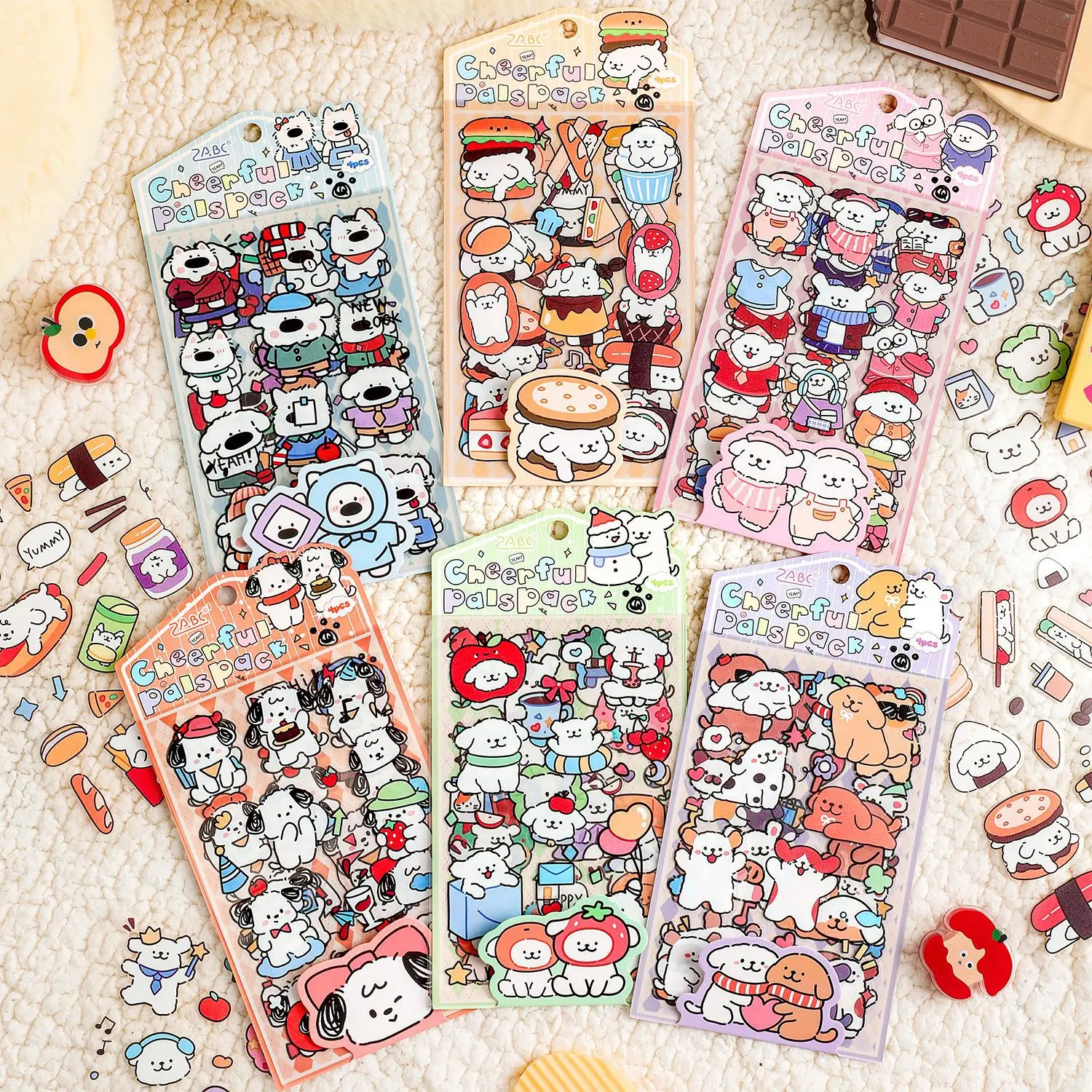 4 sheets Lovely Soft Dog Flat Collage Stickers, Universal Pet Pattern for Scrapbook Planner Handmade Ornament