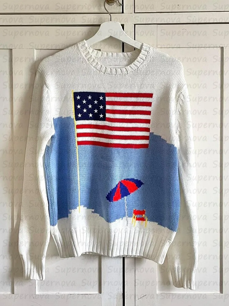 Aesthetics Retro New Hip Hop Street Apparel Knitted Sweater Pullover Autumn Harajuku Cotton Sweater Women's Large Sweater EMO