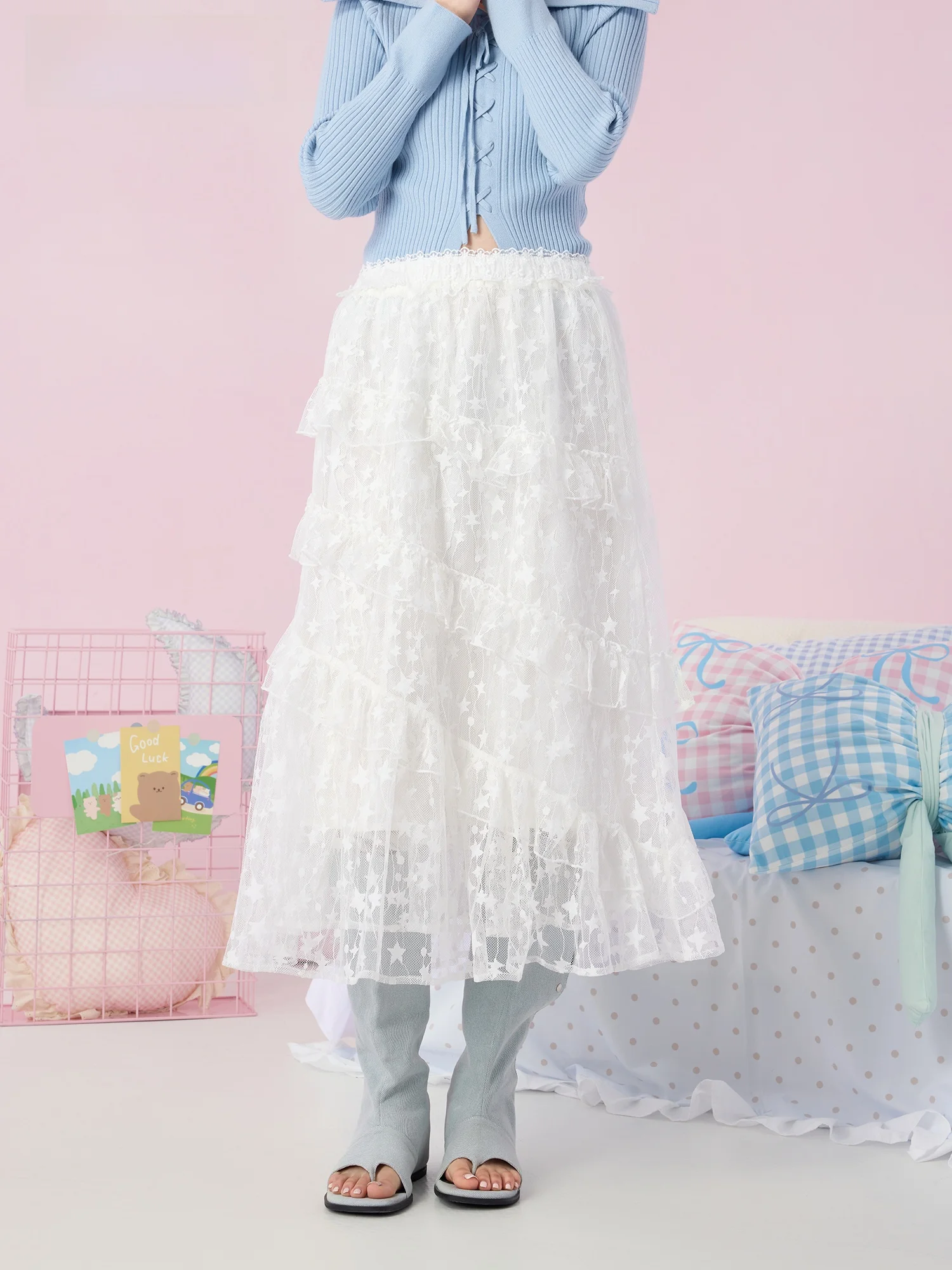 

Новая кружевная юбка-миди Didimax: женская, оригинальный дизайн, со звездным узором, с завышенной талией, многоярусная, из нейлона и хлопка, свободного кроя