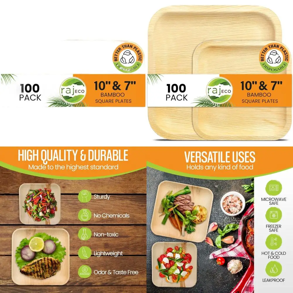 

Eco-Friendly 10 & 7 Inch Palm Leaf Plates, 100 Pack for Parties, Disposable & Biodegradable Alternative to Plastic & Paper for O
