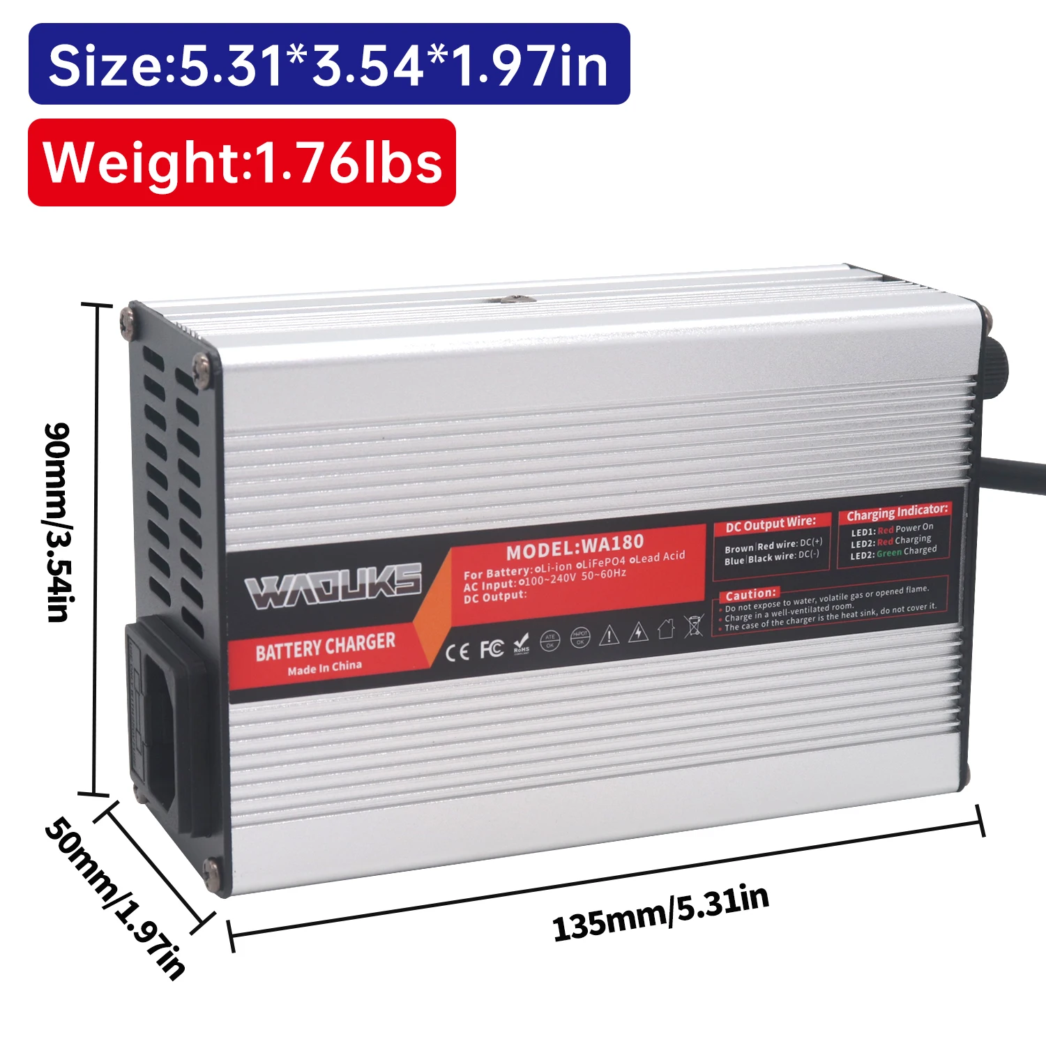 WAOUKS 24V 5A Charger Usd For 27.6V Lead Acid AGM GEL VRLA OPZV Battery With Cooling Fan