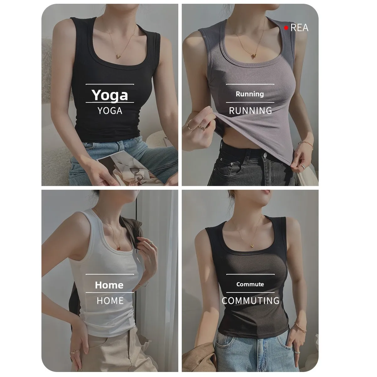 

Slimming Versatile Pure Cotton U-Ne Women's Tank Top High Elastici ort Sle Inner Wear Fixed oulder Strap Vest