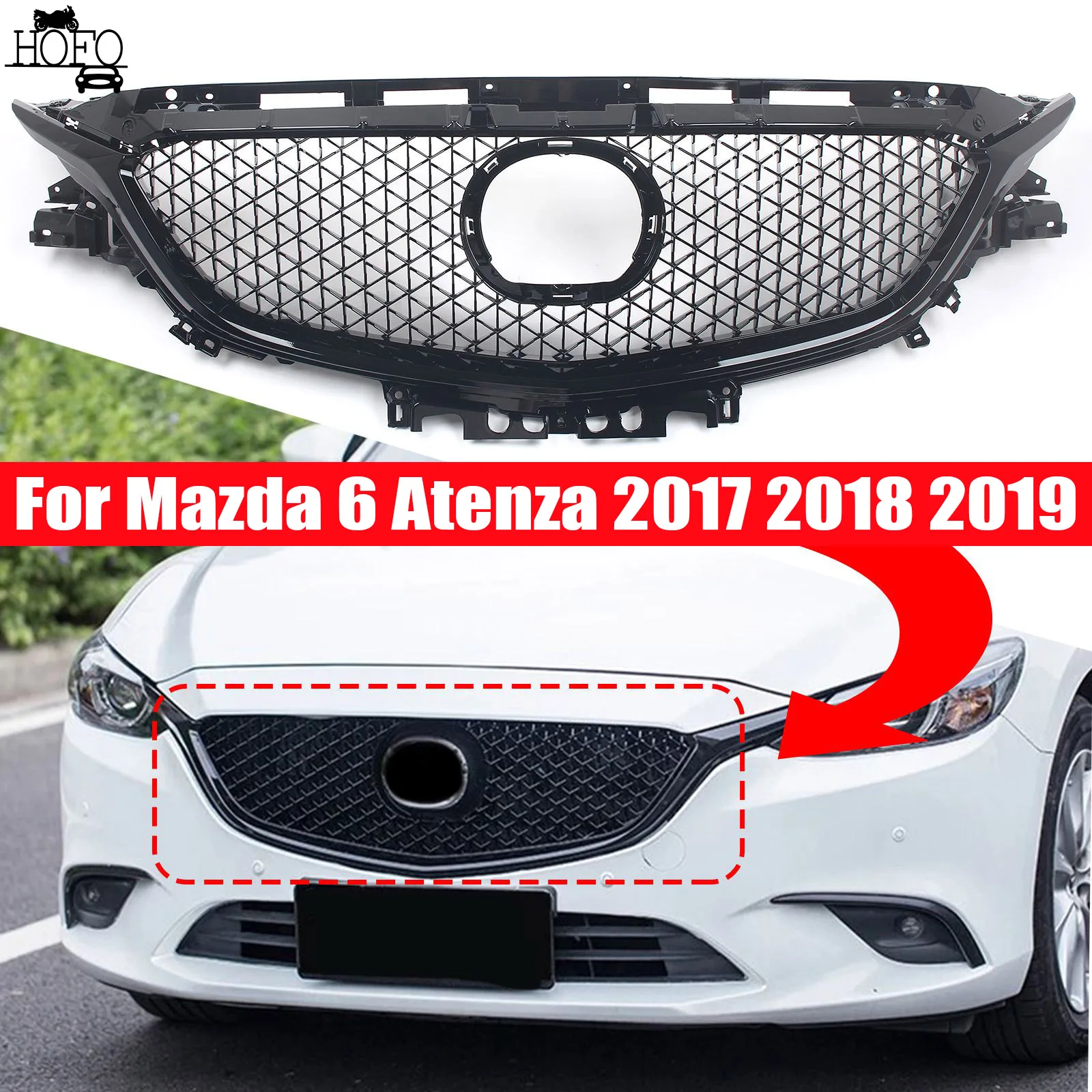 

Car Front Bumper Grill Honeycomb Diamond Style For Mazda 6 Atenza 2017 2018 2019 Black Racing Grills Exterior Parts Body Kit