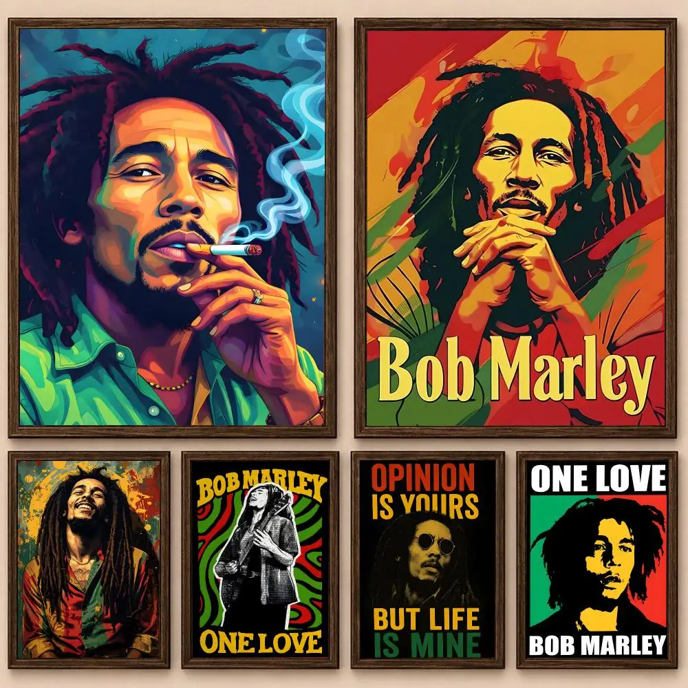 B-Bob Marley Poster Poster self‑adhesive Modern Wall Art Poster Print, Vintage Poster Room Decor for Living Room Bedroom