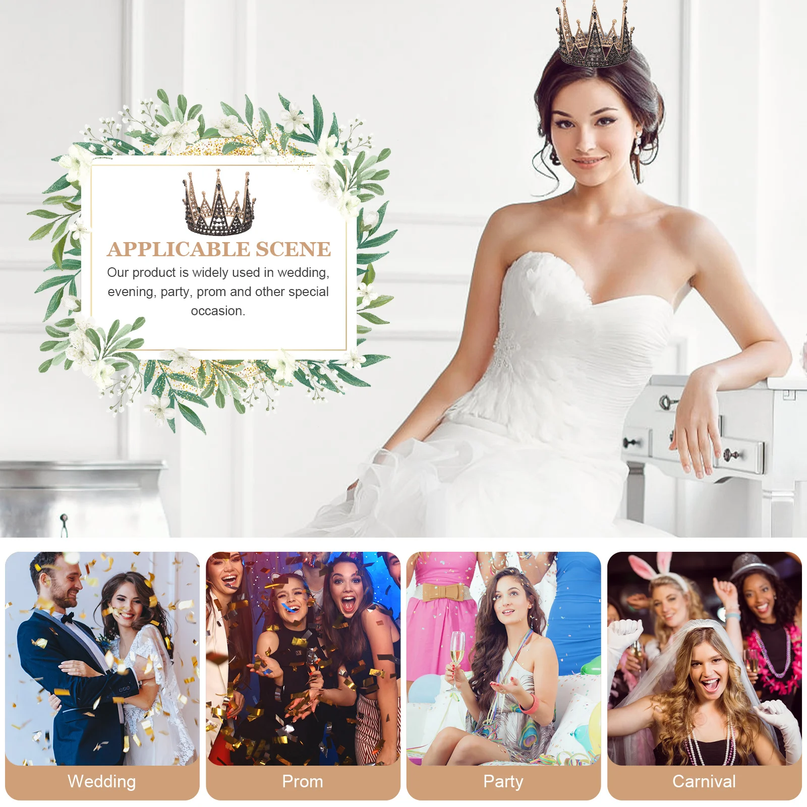 خمر تاج غطاء الرأس الأسود حجر الراين كريستال تيارا للنساء الزفاف حفل زفاف الباروك اكسسوارات للشعر ديكور #5