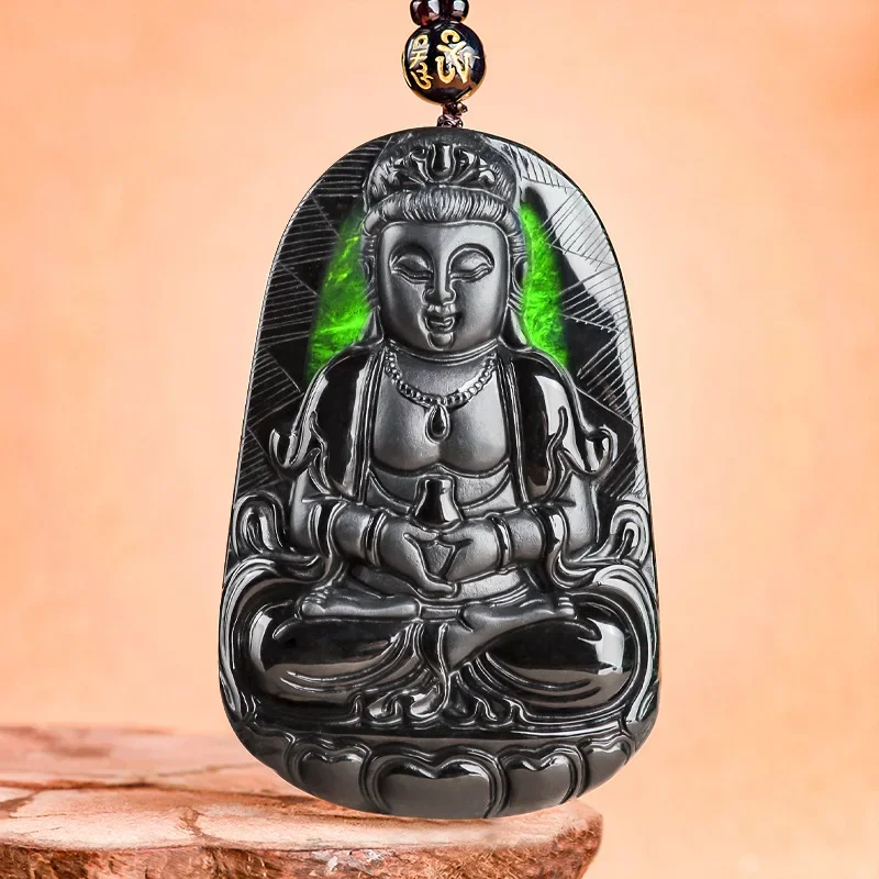 Black Burmese Jadeite Guanyin Pendant Choker Natural Man Talismans Real Jade Jewelry Gemstone Gift Designer Men Necklace Stone