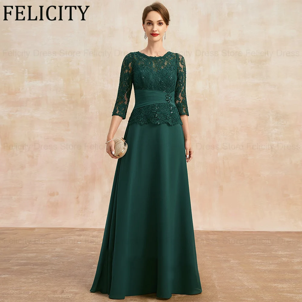 FELICITY Gorgeous Mother of the Bride Dresses 2024 A-line Scoop Wedding Party Dresses Chiffon Lace Sequins Formal Occasion Gowns