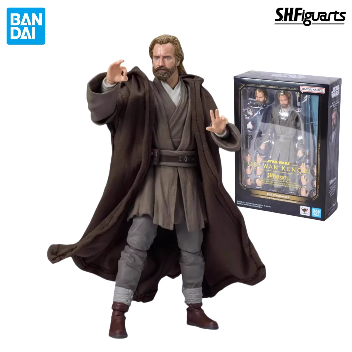 In Stock BANDAI S.H.Figuarts Original Star Wars Obi-Wan Kenobi Anime Action Figure Replaceable Face Toy Gift