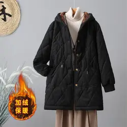 Hooded Fleece Jacket for Women Loose Large Size Single Breasted Winter Plush Coat Casual Thick Warm Cotton Clothes Z4304