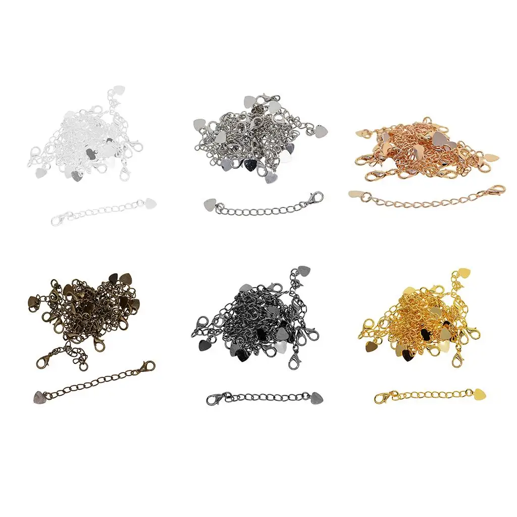 Extender Chain with Cute Heart Lobster Clasp Alloy Necklace Bracelet Extender Jewelry Findings for DIY Use