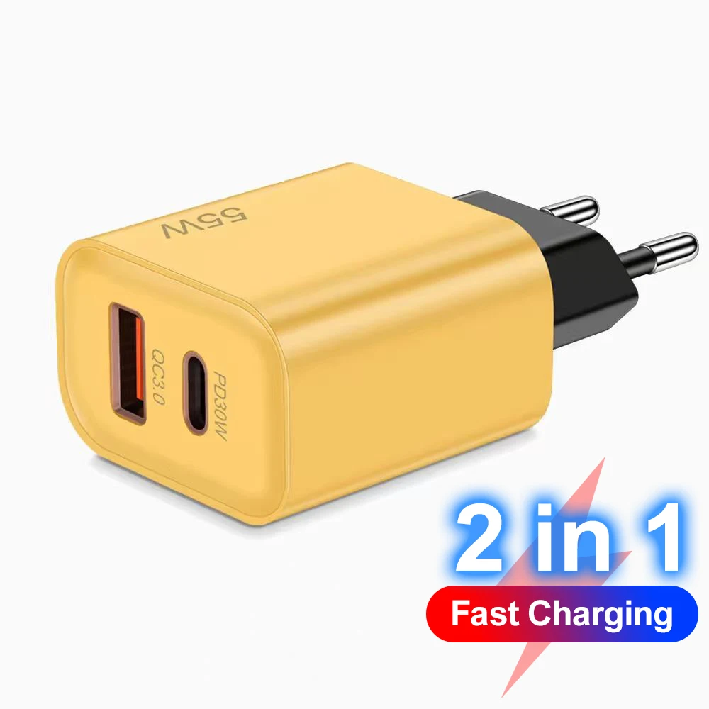 

Total 55W USB C PD 30W Fast Charger for iPhone 15 14 13 Samsung Huawei Mate60 Nova Xiaomi OPPO POCO Quick Charging Power Adapter