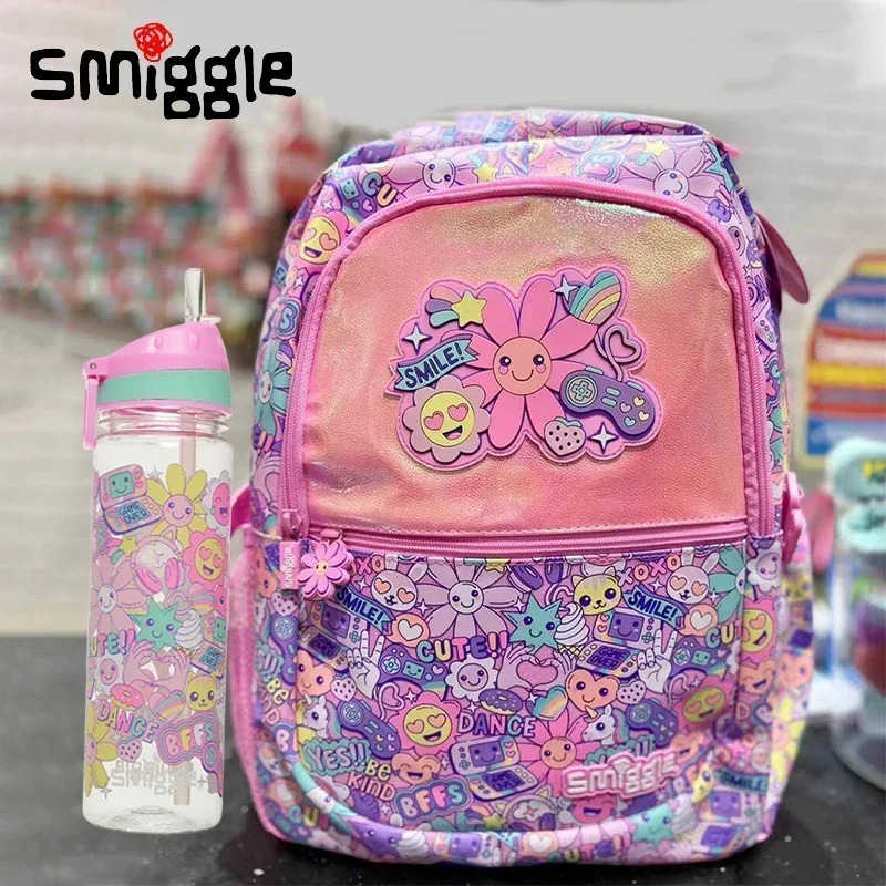 

Оригинальный Австралийский розовый рюкзак Smiggle с улыбающимся лицом, детский рюкзак, Студенческая уличная сумка для отдыха, соломенный чайник