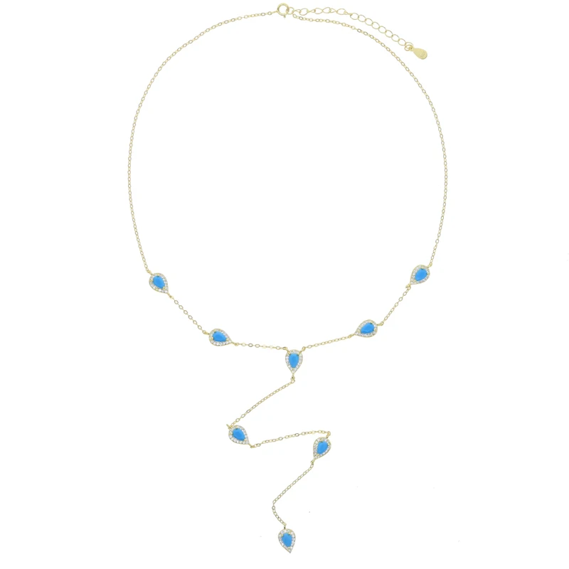 2023 New Sexy Women Y Lariat Necklace Gold Plated Green Blue Red White Tear Drop CZ Geometric Colorful Jewelry