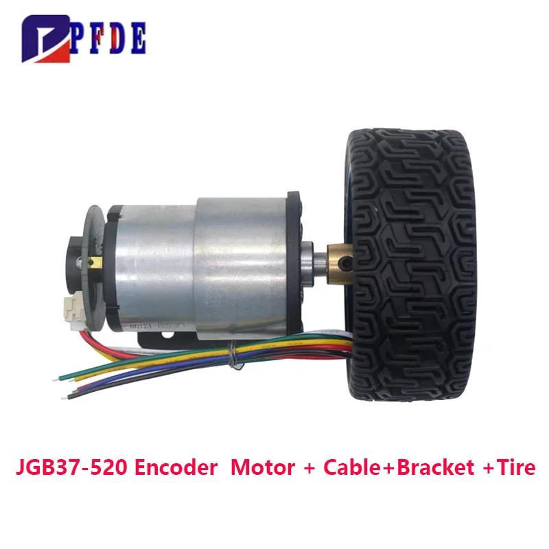 37mm JGB37-520 Encoder Motor for Smart Car Motor DC 12V Speed Measuring Motor Gear Speed motor+encoder+Tire+Bracket  kit