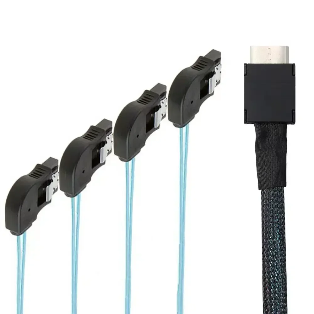 Server Hard Drive Data Cable with OCuLink PCI-Express SAS SFF-8611 4i to 4 Ports SATA 7P Right-Angle Connector