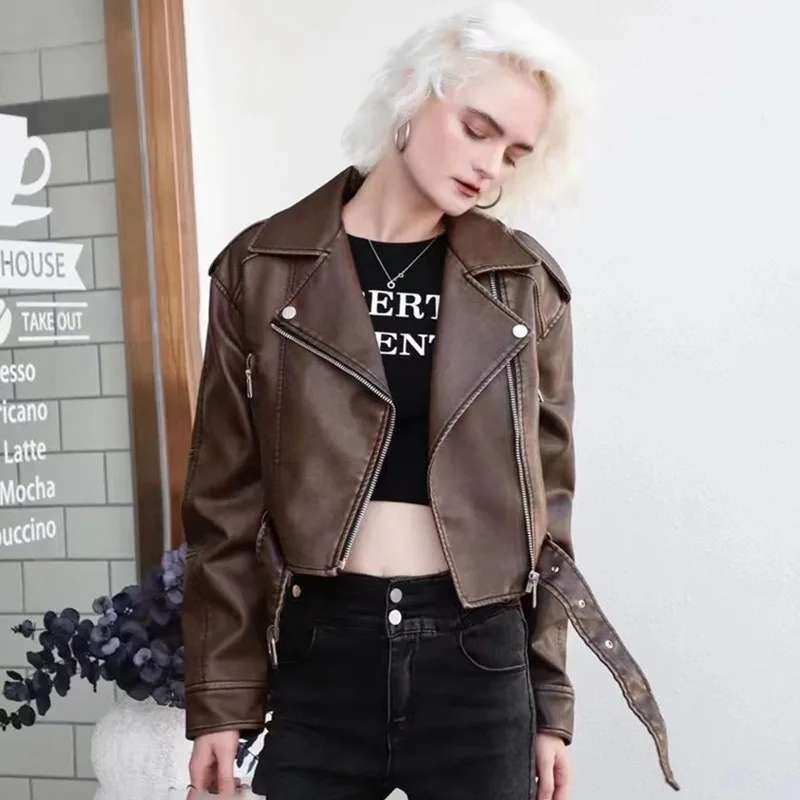 

This Year's Popular Retro Hong Kong-style Leather Jacket Women Short Spring Autumn New Casual Style Motorcycle PU Leather Jacket