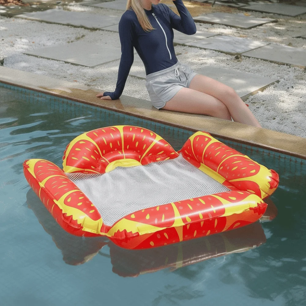 Mesh Seat Inflatable Pool Hammock Fruit Pattern Foldable Floating Lounger Non-Slip Material Pressure-Resistant Pool Float Family