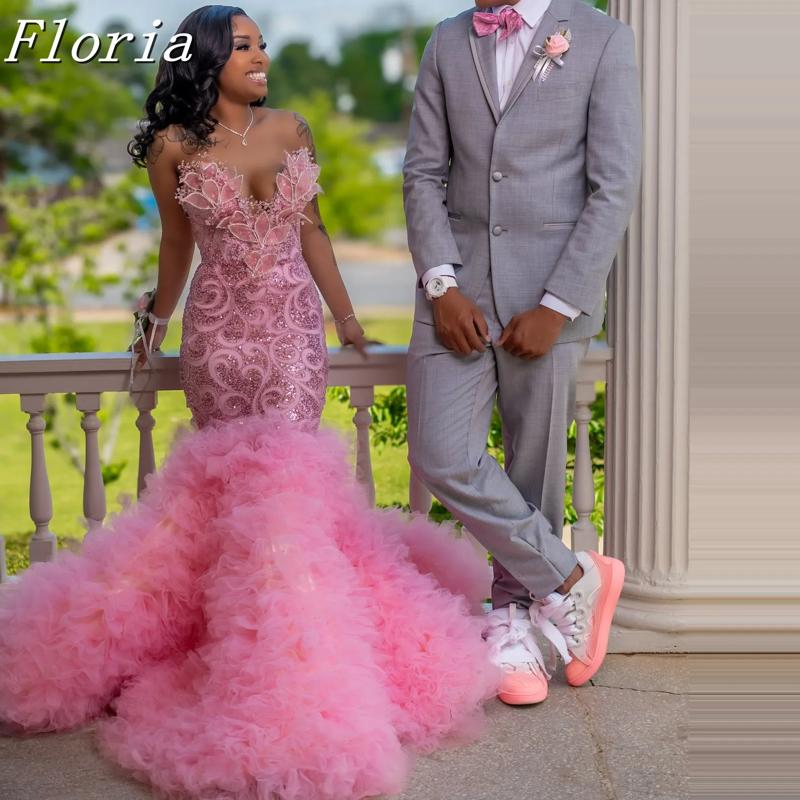 

Stylish Aso Ebi Hot Pink Prom Dresses With Ruffles Train Sexy 3D Leaf Lace Wedding Party Gowns Vestidos De Cóctel Customized