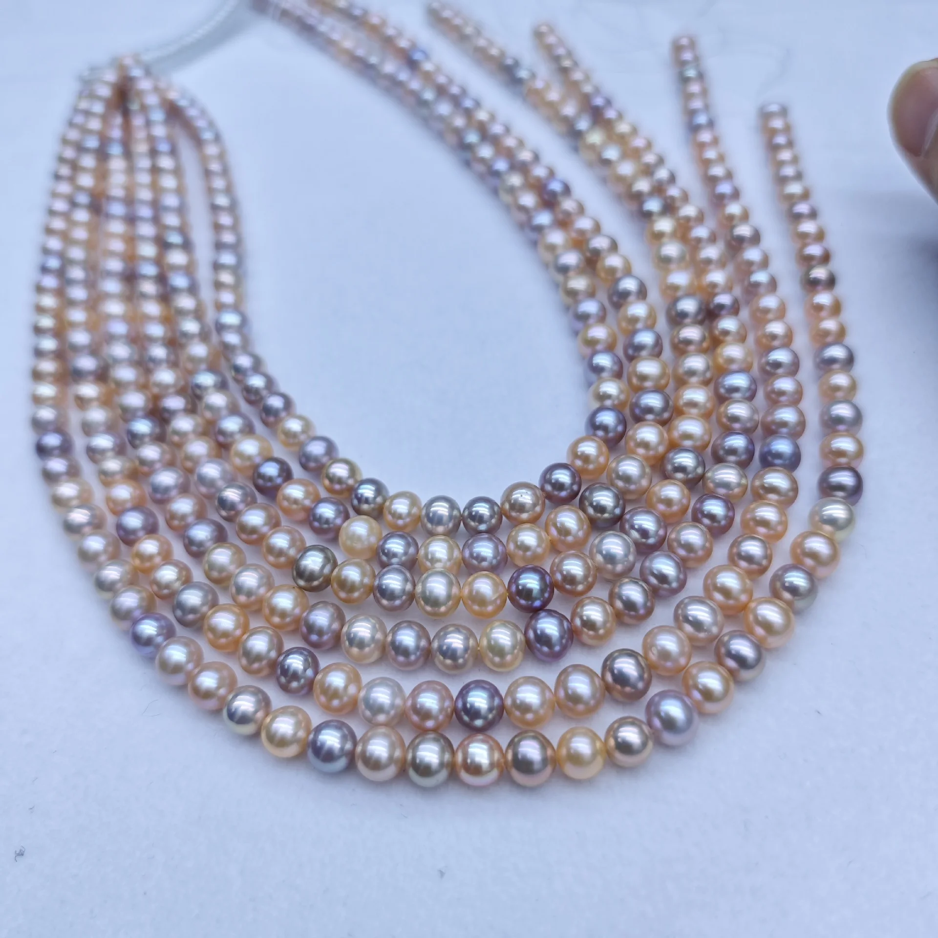 Candy‑Color Natural Freshwater Pearl Necklace, 7‑8mm Near‑Round High‑Luster Slightly Blemished Pearls, S925 Silver Clasp