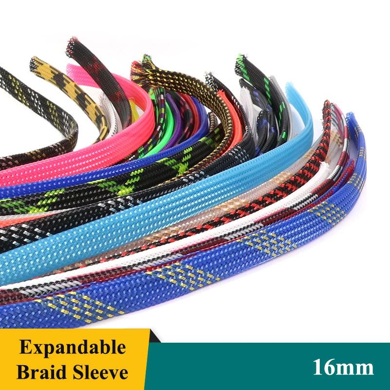 1/2/3/5/10/20/30/50M 16mm Insulated PET Braid Sleeves Sleeving High Density Insulated Cable Sheath Wrap Case Braid For Wires