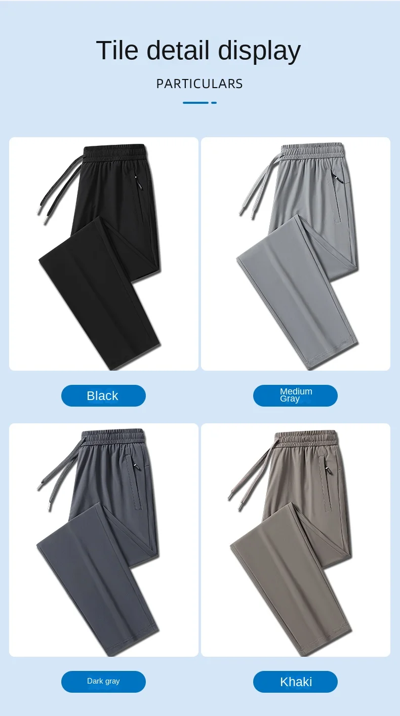 Herrenhose aus Eisseide, Sommer 2024, Schwarz-Grau, dünner Stil, Business-Casual-Hose, Outdoor, Stretch, atmungsaktiv, gerades Bein, locker geschnitten – Detail 10