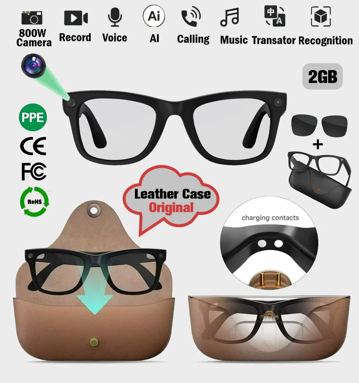 Smart AI Glasses MT5 Ultra 8MP HD Camera Video Recording Voice Call With Charging Case Intelligent AI Translation Glasses