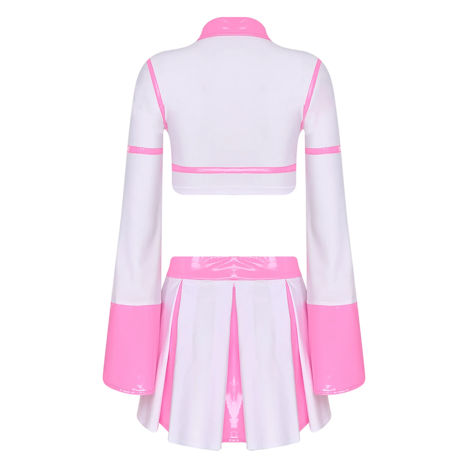 المرأة نظرة الرطب أنيمي تأثيري حلي مجموعة التشجيع يهتف الرقص وتتسابق طويلة الأكمام اقتصاص وتنورة قصيرة مطوي للنادي #5