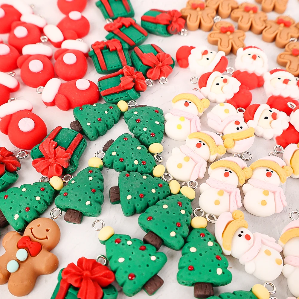 10pcs Christmas Gingerbread Man Santa Claus Charms Resin Pendant Charms for Earring Bracelet Keychain Kid Toy Diy Jewelry Making