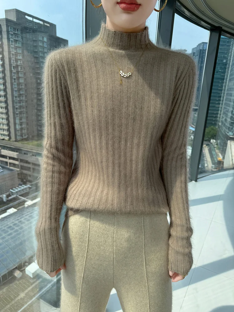 

TLOML новый женский свитер из 100% норки и кашемира, пуловер с воротником-стойкой и длинным рукавом, осень-зима, мягкий теплый повседневный трикотаж, базовые топы