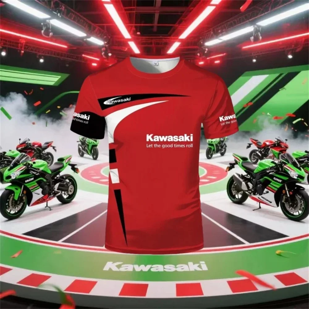 Neuheit für den Sommer 2025, Kawasaki Motorrad-Herren-T-Shirt, bedrucktes Rad-T-Shirt, lässiges, schnell trocknendes Sport-T-Shirt