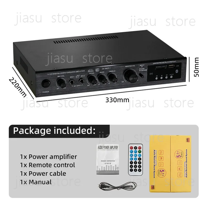 AV-369BT 5.1 Channel HiFi Amplifier,High Power Stereo Receiver with Super Bass,Bluetooth FM Radio for Home Theater Stage Outdoor view 2