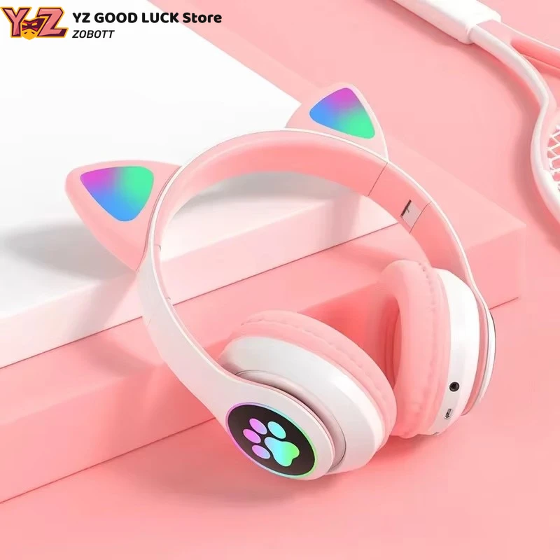 Wireless Headphones Cat Ears Bluetooth Earphones Stereo Music Earbuds Bluetooth Sports Gaming Headset with Mic for Phones