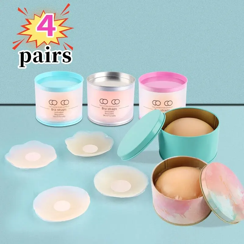 4 Pairs of Anti Glare Underwear Silicone Latex Breast Patches, Sexy and Breathable Invisible Breast Care, Travel Box Packaging