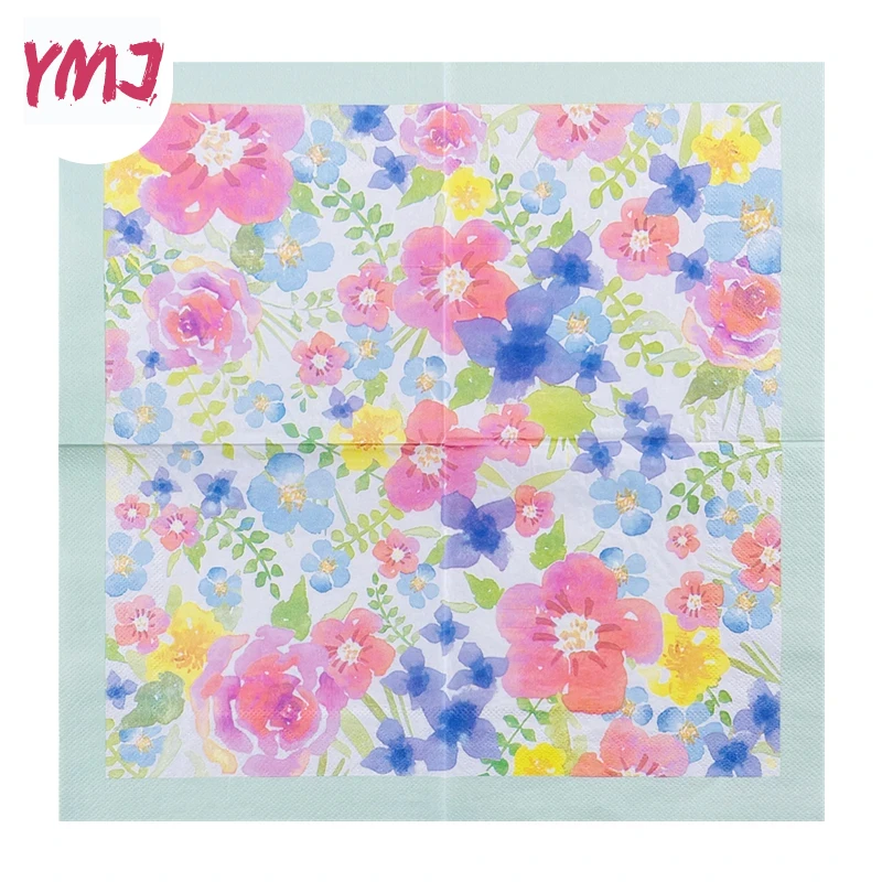 Floral pattern colorful printed napkins disposable banquet hotel birthday party original wood pulp paper towels 2-Ply 20pcs/Pac