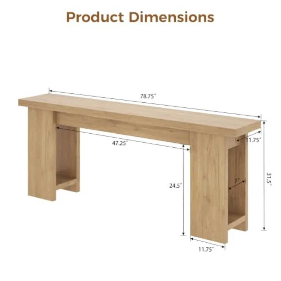 78.75 Extra Long Console Table for Entryway, Farmhouse Entryway Table, Solid Wood, Natural Finish, Rustic Charm Ample Storage