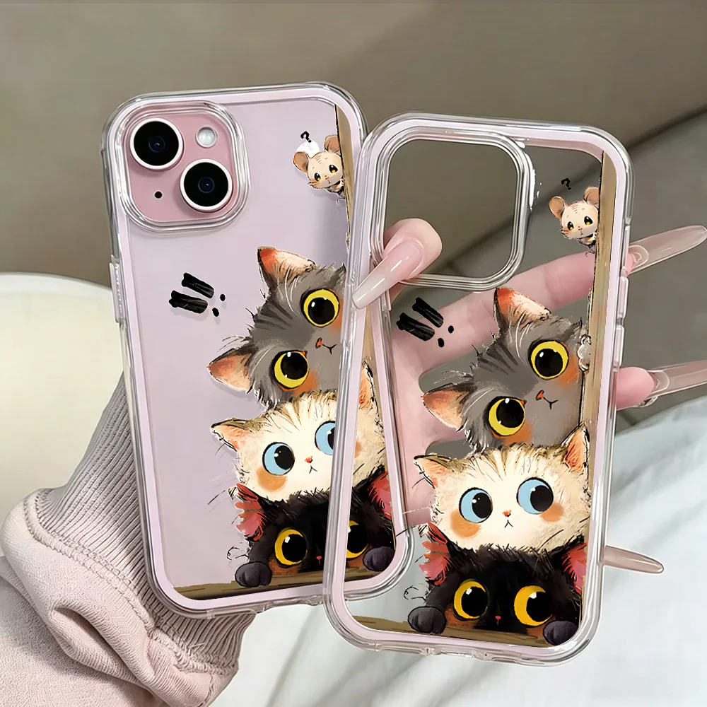 Niedliche lustige Katze Transparente Handyhülle für iPhone 17 13 16 15 11 12 14 Pro Max 17 Air XR X Hülle Silikon Weiche Stoßfeste Abdeckung – Detail 6