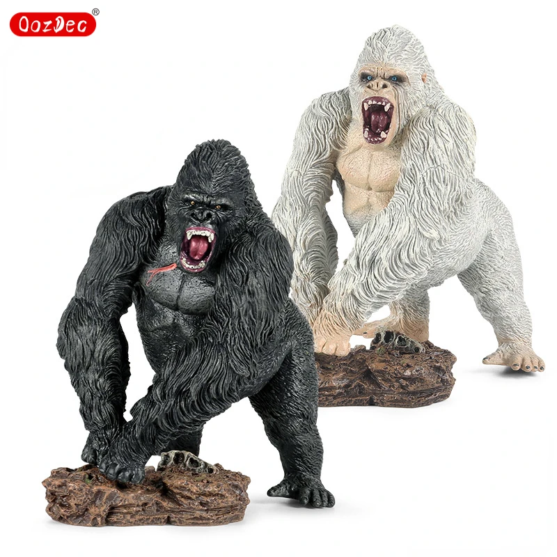 OozDec Realistic Animal and Dino Figures – Giant Gorilla, White Chimpanzee, and Savage T-Rex for Decoration and Collection