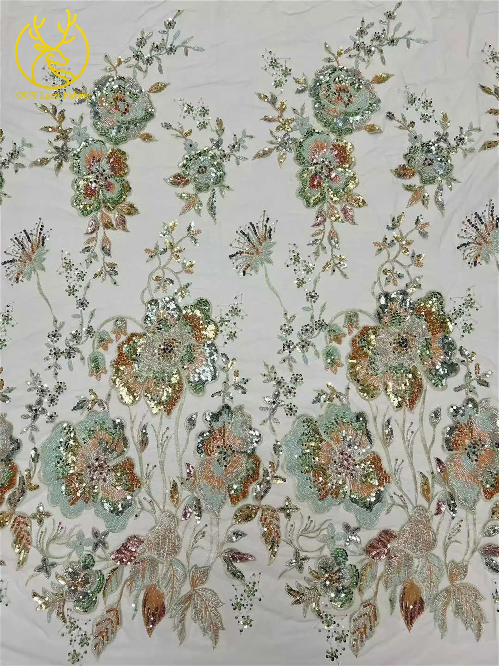 Afrikanischer schwerer Perlen-Spitzenstoff, 5 Yards, luxuriöse französische Pailletten-Spitze, Nigeria-Stickerei, Tüllspitze für Hochzeitskleider – Detail 23
