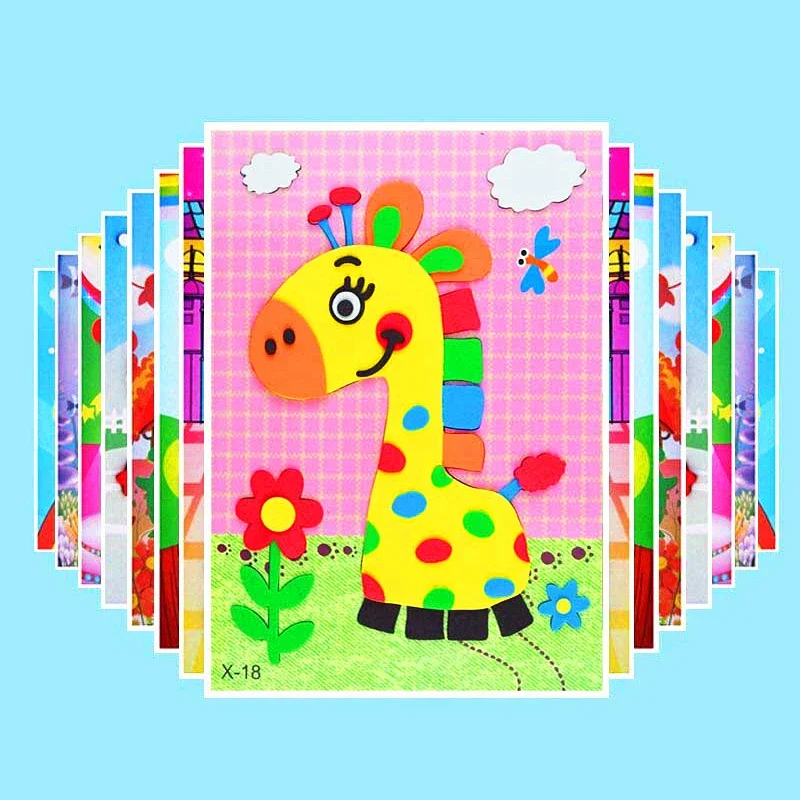 5 stks/set Cartoon Dier 3D EVA Foam Sticker Puzzel Kleuterschool Kinderen DIY Handgemaakte Materiaal Kit Brain Game Onderwijs Speelgoed