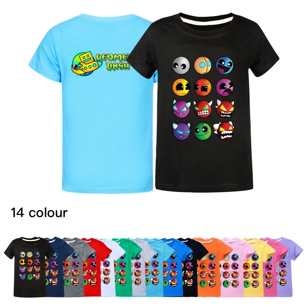 

Cube Gaming Geometry Dash Clothes Kids Cotton T-Shirts Baby Girls Summer Tshirts Boys Short Sleeve Tops Children Casual Clothing