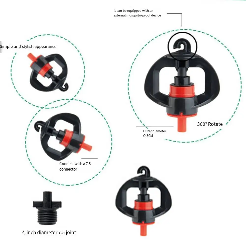 Adjustable Rotating Mist Nozzle Black PP Sprinkler Head For Garden Greenhouse Balcony Drip Irrigation System Watering Equipment
