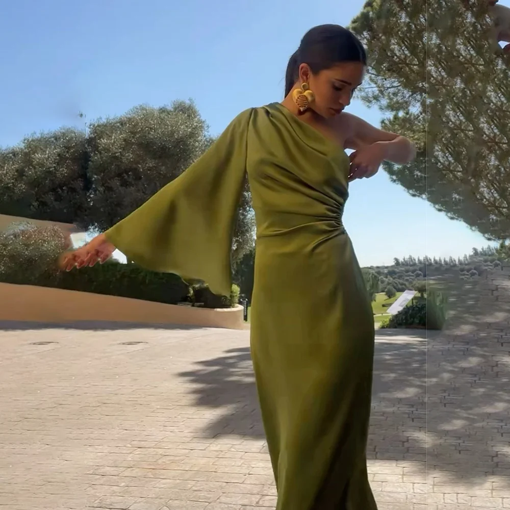 

Лето 2025 г., бестселлер, однотонное платье для выпускного вечера на одно плечо, модные женские элегантные длинные вечерние платья