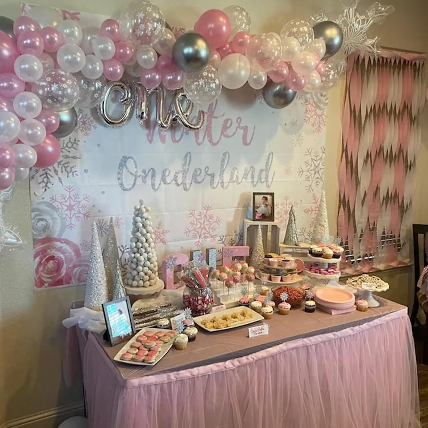 الوردي والفضي بالون 30.48 سنتيمتر الشتاء Onederland ندفة الثلج بالون اللؤلؤ الوردي الأبيض الفضة معدن اللاتكس بالون حفلة مناسبة لعيد الميلاد المجمدة العجائب فتاة عيد ميلاد الطفل دش الديكور #5